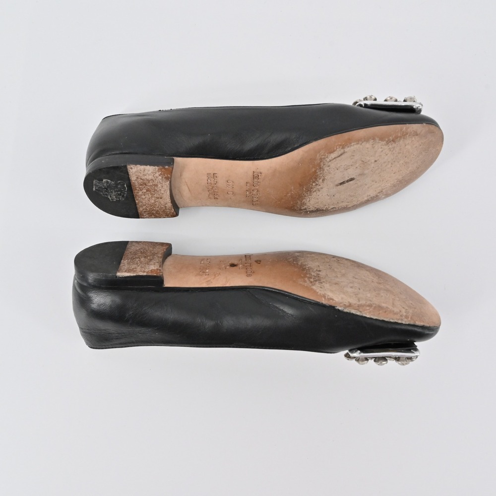 Kate Spade Rhinestone Flats Womens Sz 6.5B Black Leather Embellished Ballet Chic - Picture 9 of 10